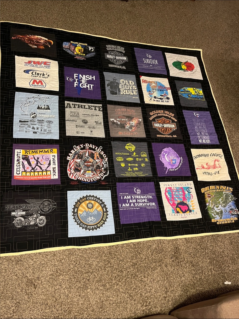 T-Shirt Memory Quilt: Harley’s, Bike Rides, Relay for Life